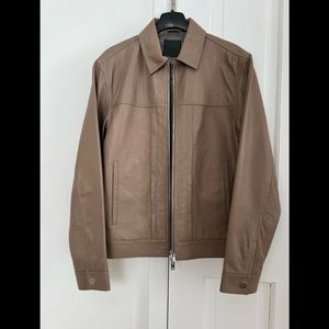 Theory Rhett Beige Leather Jacket Men’s Minimalist Zip Size S